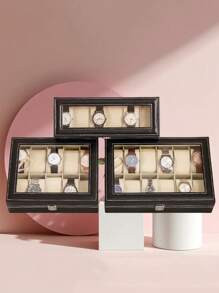 Quadratische Uhrenbox mit 6/10/12 Fächern, Samtfutter, Klappdeckel aus PU-Leder, schwarze Aufbewahrungsbox für mechanische Uhren, Schmuckkästchen, exklusive Herrenbox, multifunktionale Uhrenbox für Damen und Herren, geeignet für mechanische Uhren, Quarzuhren und Kinderuhren; auch zur staubdichten Aufbewahrung von Schmuck und Brillen geeignet. Großzügiges Fassungsvermögen für Sammlung und Präsentation. - Verschiedenfarbig - Übersicht 4