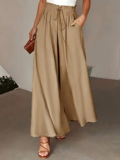 Pantalones anchos de unicolor casuales para mujer