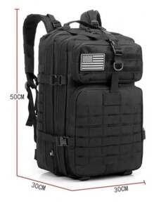 Mochila De Gran Capacidad Con Parche con Bandera De USA Mochila Funcional Resistente Al Agua Para Viaje 50L Uso Rudo - Negro - Ver 2