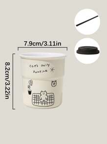 1 件卡通猫陶瓷咖啡杯，带硅胶盖的办公室拿铁杯，防漏，适合办公室和家庭使用，可微波炉加热，是返校最佳生日礼物