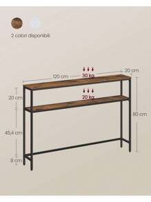 VASAGLE Tavolo Consolle, 20 x 120 x 80 cm, Tavolino Stretto, Tavolo da Ingresso Moderno con 2 Ripiani, Per Soggiorno, Camera da Letto, Marrone Vintage e Nero Inchiostro - Castano - Visualizzare 4