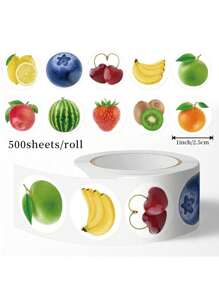 500/Roll Fruit Pattern Self-Adhesive Sealing Labels, 10 Designs, Suitable For Home Kitchen, Party, Gifts, DIY, Waterproof PVC Stickers,School Supplies,Back To School - Multicolor - View 2