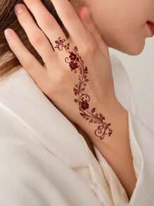 1pc Plant Totem Patterned Finger Temporary Tattoo Sticker, Waterproof, Stylish, Suitable For People - Red - View 5