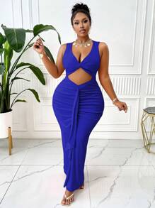 BIUBIU Vestido ajustado de verano con abertura retorcida y con recogido, en talla grande y sexy