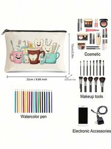 1 Stück Zahnpflege Produkte bedruckter Reißverschluss Pendler Schule Büro Datenkabel Stifteetui, Münzen und Bargeld Aufbewahrungstasche, leichte Segeltuch Kulturtasche für Reisen, Geburtstags- und Weihnachtsparty Geschenktaschen, Make-up Tasche, Reisetasche, Damentaschen, Kreuzfahrtutensilien, Badezimmer Aufbewahrung, Reiseaccessoires - Verschiedenfarbig - Übersicht 5