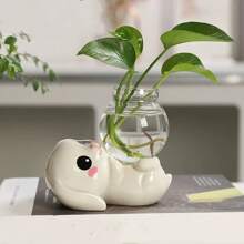 1 szt. Ceramiczna słodka ozdoba z królikiem z kreskówek, kreatywna dekoracja domu do przedpokoju, biurko, regał, terrarium, wystrój ogrodu, doniczka, wystrój zewnętrzny