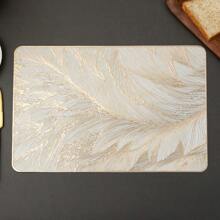 1/2/4/6/8pcs Rectangular Feather Decor Table Mats, High Gloss PVC Foil Heat Insulation Placemats - Multicolor - View 10