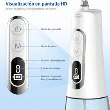 Blackultra Irrigador Bucal Portátil con Hilo Dental a Agua, 300ml, Recargable, Resistente al Agua IPX7, 9 Modos con Pantalla LED, 8 Boquillas de Chorro, para Uso Doméstico y de Viajes - Blanco