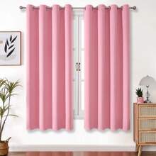 2pcs/Set Blackout Curtain Panels With Solid Thermal Insulated Layer, Suitable For Bedroom Or Living Room, With Metal Grommets - Baby Pink - View 28