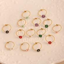 1 anel em forma de flor facetada de aço inoxidável, banhado a 18K, moda minimalista, adequado para encontros, festas e uso no escritório