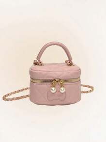 1pc Niche Design High-Grade Rhinestone Chain Box Bag Sweet And Fashionable Mini Handbag Lipstick Red Envelope Versatile Chain Crossbody Bag Faux Pearl Decoration Embroidery Bucket Bag Fashionable New Shoulder Bag Bucket Bag Solid Color Fresh And Simple Versatile Personalized Crossbody Bag Pu Girls - Solid Color Pu Messenger Bag - View 6