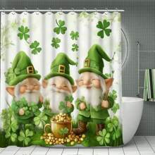 1/4pcs St. Patrick's Day Theme Bathroom Set, Includes Leprechaun, Gold Coins And Green Clovers. This Home Decor Shower Curtain Is Made Of Washable Polyester, Comes With 12 Hooks, Anti-Slip Bath Mat, U-Shaped Rug And Toilet Seat Cover To Create A Complete Bathroom Set. Home Bathroom Decor
