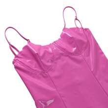 Women's Summer Sexy Skinny Dress Solid Color Sleeveless Square Neck Zipper Leather Dress - Rosa - Ver 7