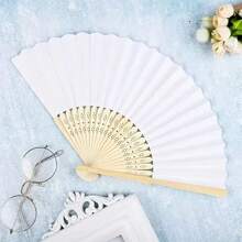5pcs White Folding Fan Set For Bride, Bridesmaids, Bridal Shower, Party, Valentine's Day Gift, Back To School - DIY Blank Bamboo Paper Fan, Suitable For Weddings, Parties, Gifts And Crafts, Great For Outdoor Decor And DIY Projects