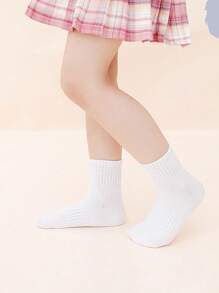 5 Pairs Classic All White Children's Sports Ankle Socks, Moisture Wicking School Uniform Socks