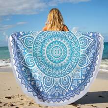 1 pieza Toalla de playa de forma redonda de 61 pulgadas, toalla de baño grande, de secado rápido, absorbente, que se puede usar como alfombra de playa, manta de meditación, mantel, esencial para viajes y vacaciones, toalla de piscina, accesorio imprescindible para acampar y la playa, decoración de baño para vacaciones