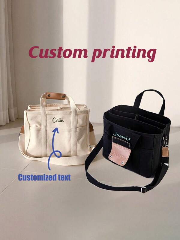 1pc Personalized Ins Style Multi-Function Mommy Bag, Customized Embroidered Name Shoulder Bag, Lightweight Stroller Hanging Bag, Large Capacity Convenient Diaper Bag, Suitable For Christmas, Easter, Spring Festival, Mother's Day, Baby Birthday Gift