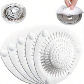 5 pezzi Filtri per scarico vasca da bagno in silicone, 5 pezzi Tappi per scarico con ventosa per lavandino da cucina e bagno
