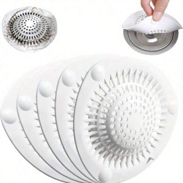 5 件装硅胶浴缸排水过滤器，5 件装吸盘水槽排水塞过滤器，适用于厨房和浴室