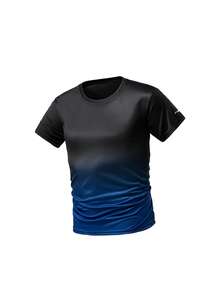 Camiseta de manga corta de secado rápido para hombres, top deportivo de cuello redondo - diseño degradado fashionable, adecuado para correr a diario, entrenamiento deportivo y uso casual
