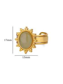 1PC Vintage Green Oval Opal Rings For Women Stainless Steel Gold Color Open Adjustable Wedding Ring Aesthetic Waterproof Jewelry BFF