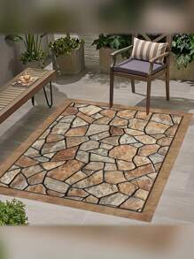 Velvet Non-Slip, Water-Resistant Flock Carpet, Suitable For Campers, Machine Washable Bohemian Patio Mat, Suitable For Living Room, Sunroom And Hard Wood Floor Decoration, Large Area Patio Garden Carpet With Stone Pattern