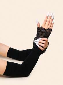 1 对蕾丝边露指袖套，轻便透气防晒手套，弹性性感遮盖纹身/疤痕，适合驾驶