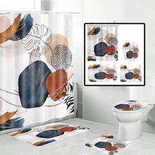 Juego de 1/4 cortinas de baño impermeables con estampado bohemio, que incluye alfombrilla y tapa de váter a juego. Diseño abstracto medieval con elementos geométricos, hojas y plantas de colores. Ganchos incluidos. Material de poliéster lavable. Perfecto como regalo del Día de la Madre, regalo personalizado para mamá, regalo de última hora, ideas del Día de la Madre, regalos del Día de la Madre Domingo, tarjetas hechas a mano para mamá, mejores regalos del Día de la Madre por menos de $50