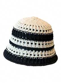 1pc Women's Breathable Bucket Hat, Hollow Striped Sun Protection Hat For Spring/Summer, Suitable For Outdoor Activities, Leisure, And Fashion - Multicolor - View 2