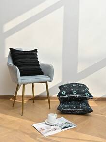 1 件黑色月亮和星星条纹图案枕套，简约风格方形枕套适合客厅、卧室家居装饰，四季皆宜