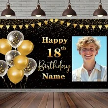 1 Stück Individuelles Porträt, Name, Alters-Geburtstagsfest Banner, Polyesterstoff, hängende Flagge glänzende Feier Schwarz Gold Thema Foto Hintergrund, Personalisiertes Alles Gute zum Geburtstag Banner, geeignet für Kuchentisch, Zuhause, Außenbereich Dekoration, 3 Größenoptionen Muttertag Abschluss, Multifunktional, Verstellbar, Dekorativ, Wiederverwendbar, Exquisit, Niedlich, Hochwertig, Modern, Farbig, Bequem, Stilvolle, Individuell, Personalisiert, Einzigartig, Ideale Geschenke für Ihn, Ideale Geschenke für Sie, Freund, Freundin, Vater, Mutter, Familie, Freunde, Büro, Teeraum, Schule, Zuhause, Heimrenovierung, Individualisierte Banner & Wimpel, Warme Atmosphäre, Herbst Heimrenovierung, Weihnachtsdekoration