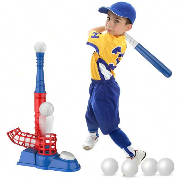 2-en-1 Set de baseball pour enfants, comprenant 10 balles et un tee de frappe, jouet de sports extérieurs convenant aux garçons et aux filles, idéal pour les fêtes d'enfants, les cadeaux de Noël et d'anniversaire