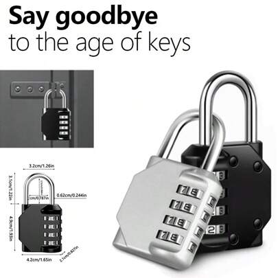 1st kombinationslås, 4-siffrigt kombinationshänglås, vattentätt grindlås, återställbart kombinationslås för skåp, anställd, staket, gym, fodral, verktygslåda, skola, grindfodral Haspförvaring
