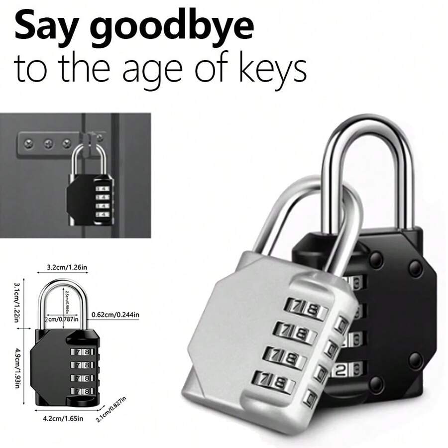 1 件密码锁，4 位数字密码挂锁，防水门锁，可重置密码锁，适用于储物柜、员工、围栏、健身房、箱子、工具箱、学校、门箱搭扣存储 - 彩色 - 查看 1