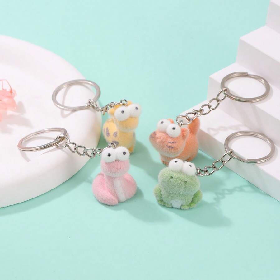 可爱卡通3D植绒树脂小鹿、青蛙、蛇、老虎钥匙扣，精致卡通动物情侣包包/手机/钥匙链挂件，派对S汽车配饰包包挂饰背包，适合上学、哥特风、Y2K、万圣节、教师节、圣诞节礼物创意，带证件夹的包包挂绳，汽车配饰包包挂饰，送给朋友或姐妹的礼物 - 彩色 - 查看 1