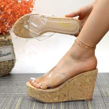Women Beach Dressy Summer Slippers Wedge Heels Girls Casual Lucite Transparent Strap Cork Platform Slide Sandals MILO-1 - Nút chai - Xem 2
