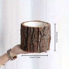 Wood Bark Flower Pot Rustic Succulent Planter Plant Vase Tree Stump Pen Holder Home Decor - Brown - View 8