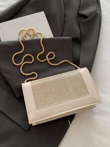 2025 Autumn Fashion Small Square Bag, New Korean Version Simple Stylish Handbag Shoulder Bag With Shiny Chain