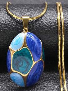 Collar colgante de esmalte colorido y contrastado con formas geométricas para mujer, cadena de acero inoxidable de color dorado