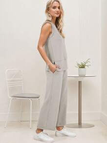 SANOPY Women's 2 Piece Sets Sleeveless Wide Leg Tracksuits Casual Sweatsuits Lounge Sets - 卡其色 - 查看 5