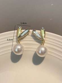 1 Pair Minimalist Cubic Zirconia & Faux Pearl Heart Earrings, Elegant Design Suitable For Women, Daily & Holiday Wear