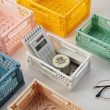 2pcs Mini Foldable Storage Basket, Collapsible PP Organizer Box For Kitchen, Bathroom, Office, Stationery, Notebook, Cosmetics Desk, Available In Multiple Colors, Desktop Organization Tool, Shelf Basket