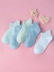 5 paar lente- en zomerkinder dunne macaron multi-color anti-pilling jongens blauwe serie zomer effen kleur net dunne boot sokken hak sokken