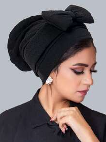 1 Chic Women's African-Inspired Turbans - Stylish Solid Color Head Wraps With Large Bow, Elastic Polyester Chemotherapy Hats, Machine Washable - Perfect For New Year & Holiday Celebrations - Multicolor - View 12