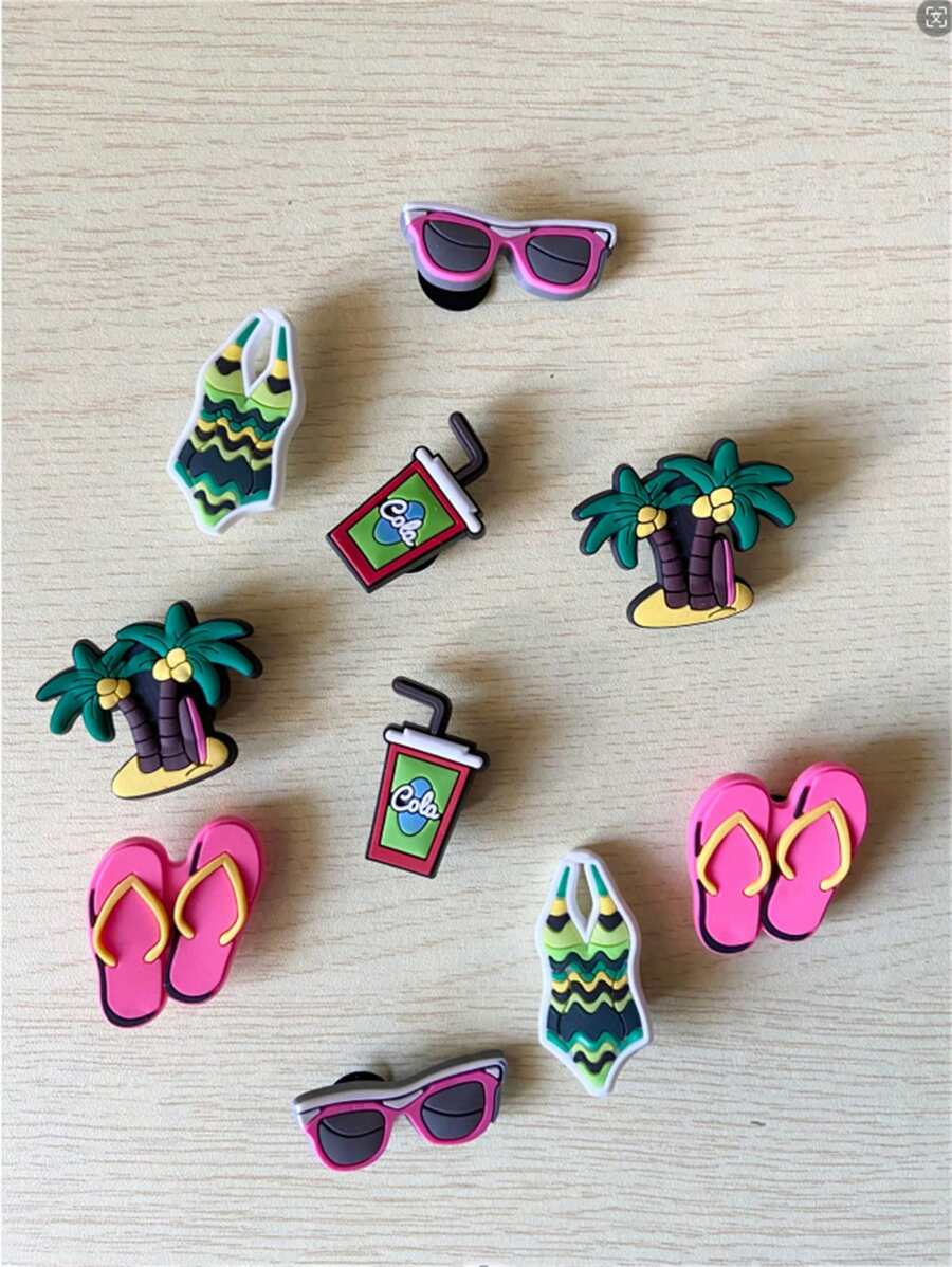 10 sztuk Letnie Plażowe Buty Charms Kokosowe Drzewo, Sandbeach Element Dekoracje Butów DIY Akcesoria Do Unisex Sandały Idealne Prezenty
