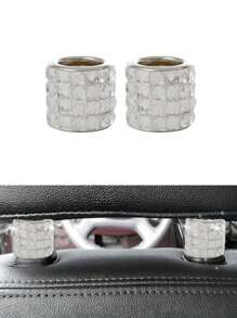 2pcs/Set Rhinestone Decorated Car Headrest Rings, Universal Seat Connector Decorative Rings - White - View 4