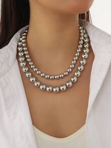 1pc Double Layer Beaded Asymmetrical Colorful Pendant Necklace, Elegant & High-End For Women