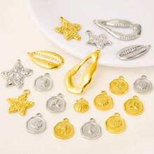 10 件各式海洋主题时尚百搭 304 不锈钢海星、章鱼、贝壳吊坠，18K 镀金/镀银，适合 DIY 珠宝制作