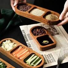 1pc Wooden Compartment Seasoning Tray, Multi-Size Serving Dish, Snack Plate, Jewelry Storage Tray, Home Use
