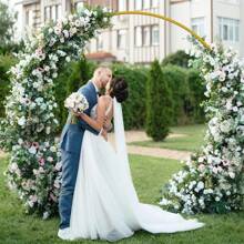 Arco ad anello di palloncini adatto per il pavimento, supporto ad arco rotondo come sfondo per feste, kit per arco di palloncini a forma di fiore, arco in metallo dorato come sfondo per feste di compleanno, matrimoni, Natale, laurea, decorazioni per feste, decorazioni estive per spiaggia, decorazioni per la scuola